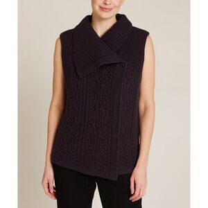 Woolrich Womens Wool Raven Navy Chunky Cable Knit Sweater Vest sz M Cozy Cabin